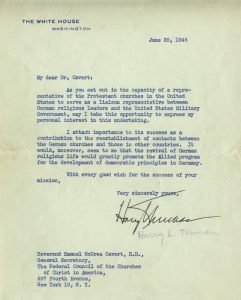 Harry Truman 1946 Letter to Rev. Cavert